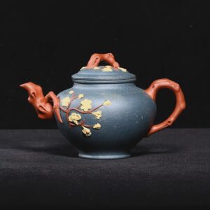 宜興銅壺全手工名家汪寅仙墨綠泥7孔300c小品梅花報春壺