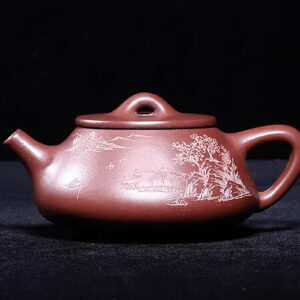 越南回流老紫砂壺早期一廠紫泥球孔200c全手工小品刻繪三腳石瓢壺